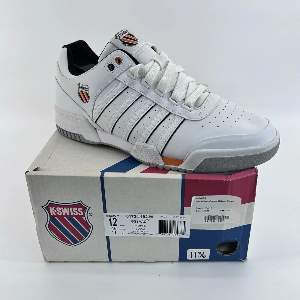 Retro Preppy Tenniscore Court Sneakers Mens 12 White Orange Casual Old Money